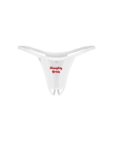 Białe stringi otwarte z haftem „Naughty Bride”