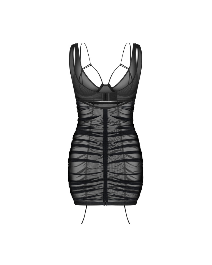 Czarna sukienka z marszczeniami i fiszbinami