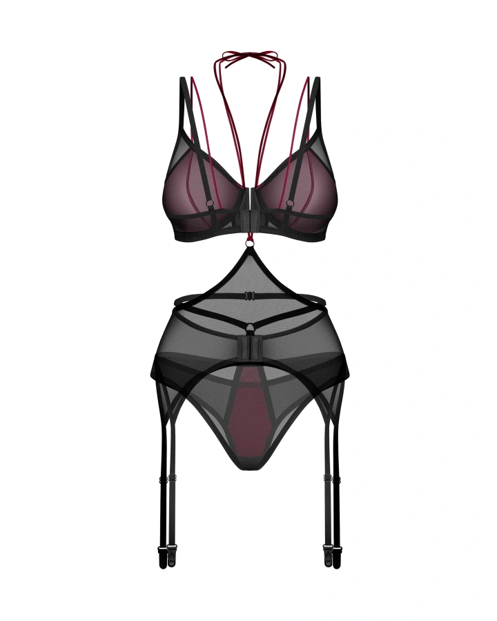 Czarno-bordowy komplet z pasem