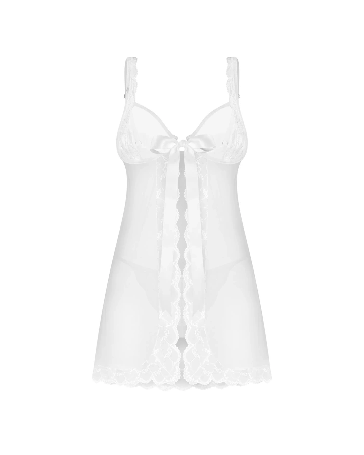 Biała babydoll z wiązaniem i stringi