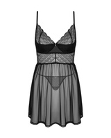 Czarna, prześwitująca babydoll i stringi