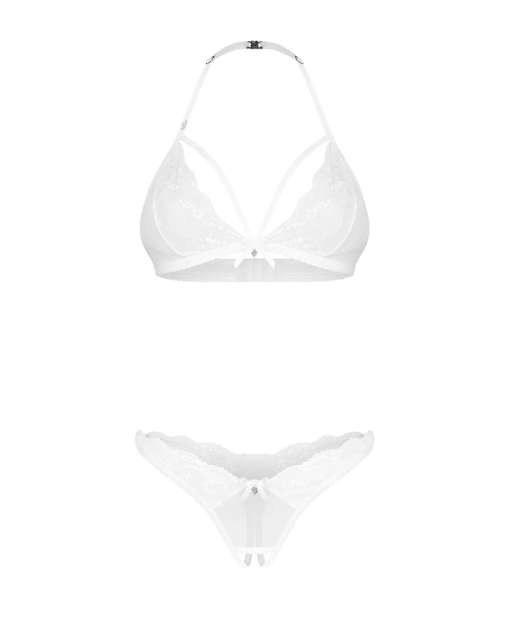 Biały komplet: biustonosz, stringi i otwarte stringi