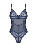 Niebieskie, otwarte body z koronki