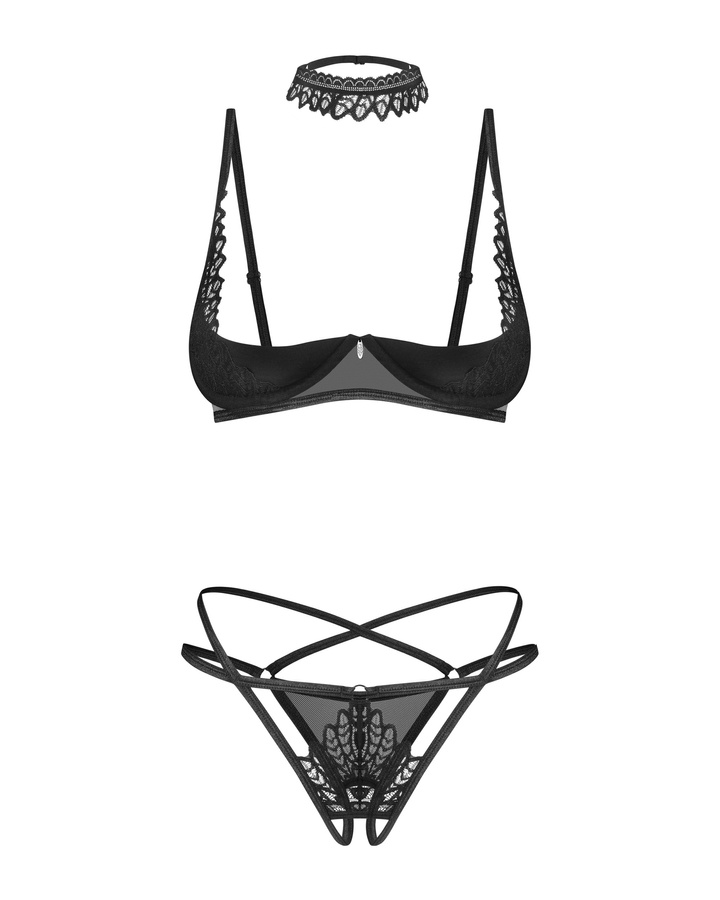 Półbiustonosz, otwarte stringi i choker