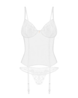 Biały, prześwitujący gorset i stringi