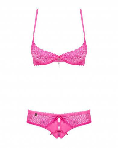 Różowy półbiustonosz i otwarte stringi