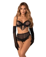 Czarny, otwarty komplet z rękawiczkami