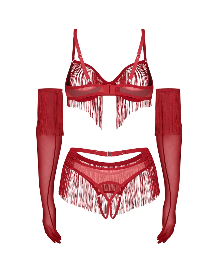 Otwarty, czerwony komplet z rękawiczkami