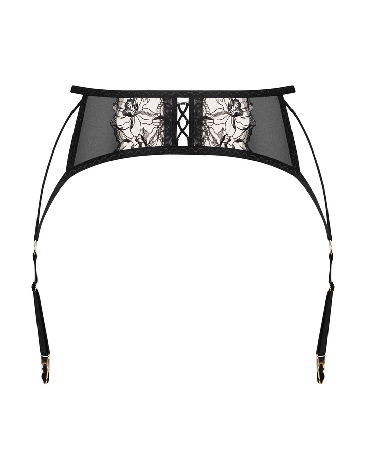 Pas do pończoch z haftowanym tiulem