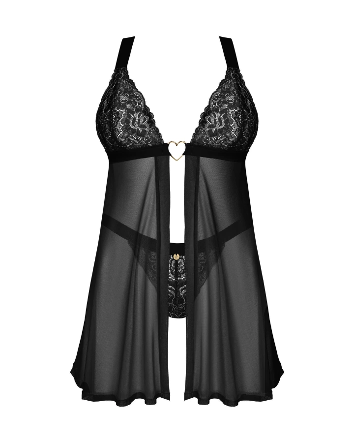 Czarna babydoll z ozdobnym sercem