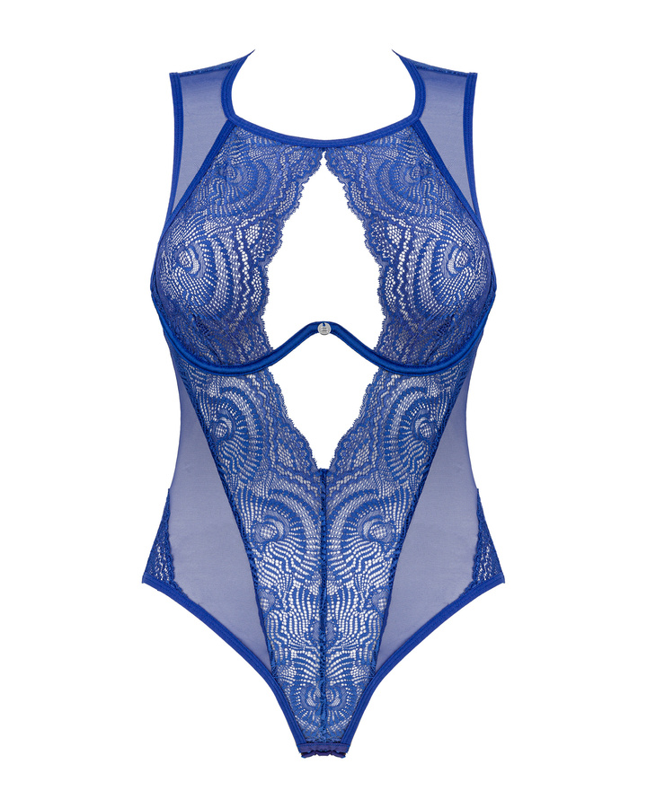 Niebieskie, koronkowe body