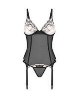 Gorset zdobiony kwiatowym haftem i stringi