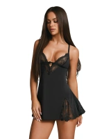 Czarna babydoll z koronkowymi detalami i stringi