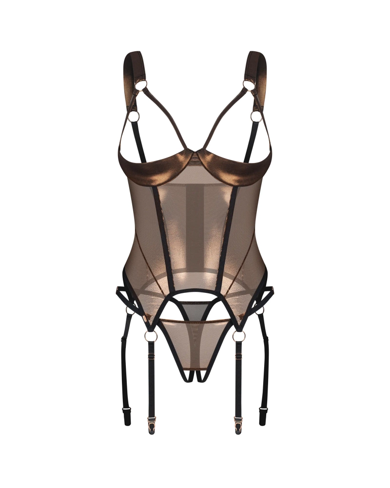 Połyskujący gorset i stringi z otwartym krokiem