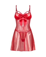 Czerwona babydoll z kokardą i stringi
