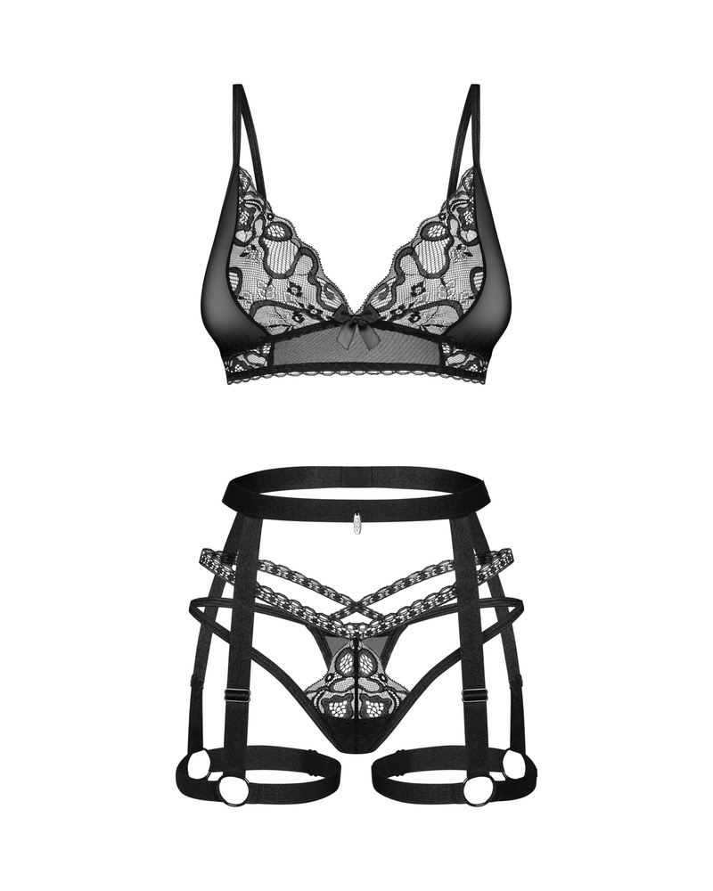 Koronkowy, czarny komplet