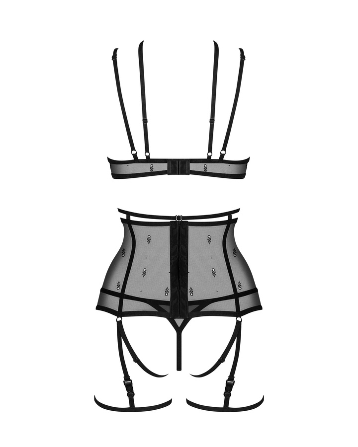 Komplet: biustonosz, stringi, pas i podwiązki