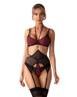 Czarno-bordowy komplet z pasem