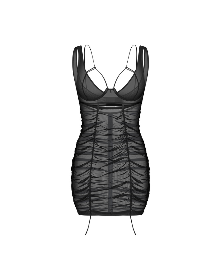 Czarna sukienka z marszczeniami i fiszbinami