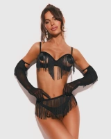 Czarny, otwarty komplet z rękawiczkami