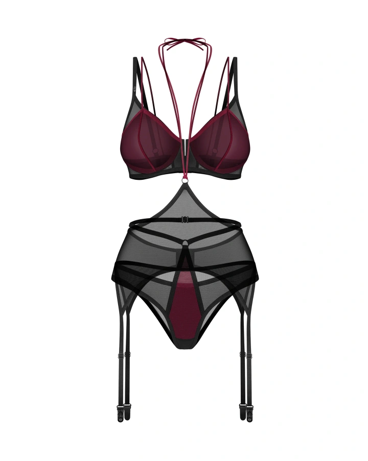 Czarno-bordowy komplet z pasem