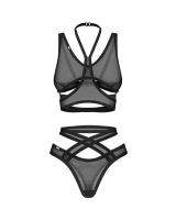 Czarny top i stringi z wycięciami