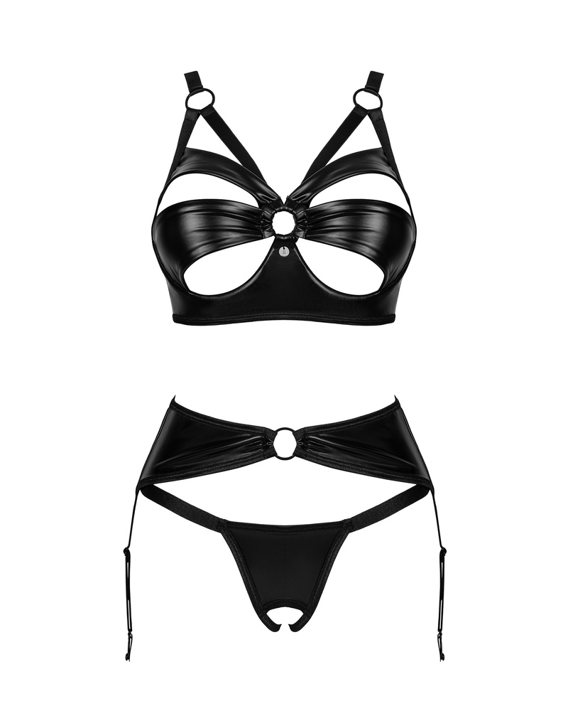 Komplet: biustonosz, pas, otwarte stringi