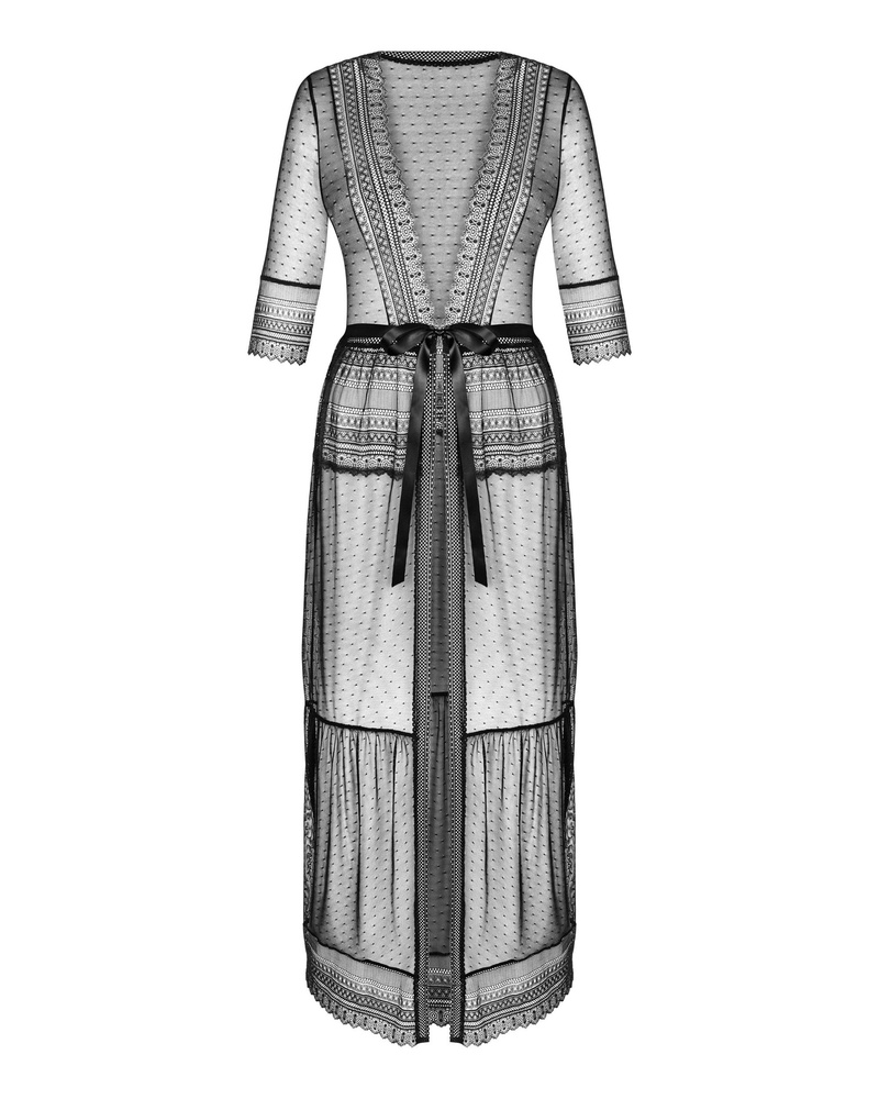 Długi, czarny peniuar