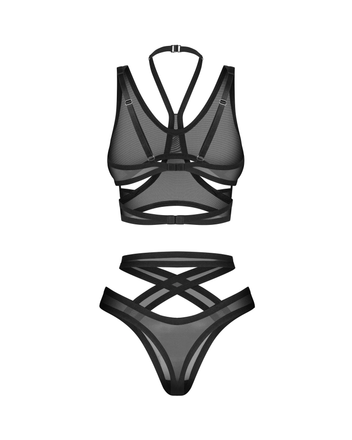 Czarny top i stringi z wycięciami