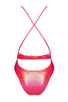 Jednoczęściowy, czerwony kostium kąpielowy