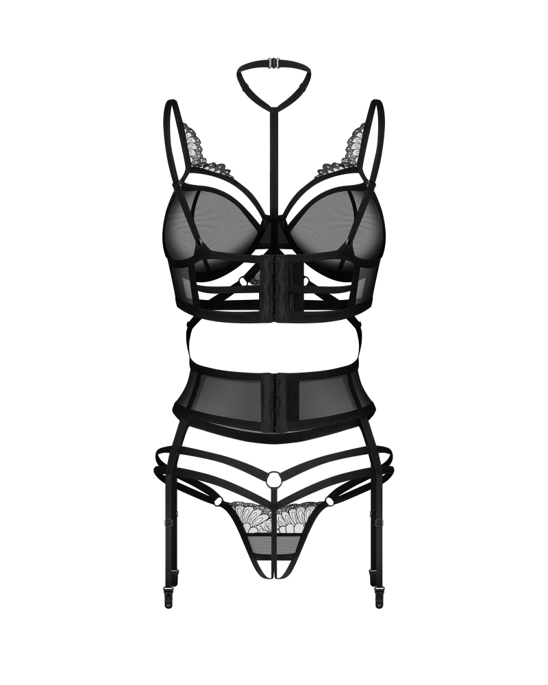 Czarny komplet z haftowanymi zdobieniami