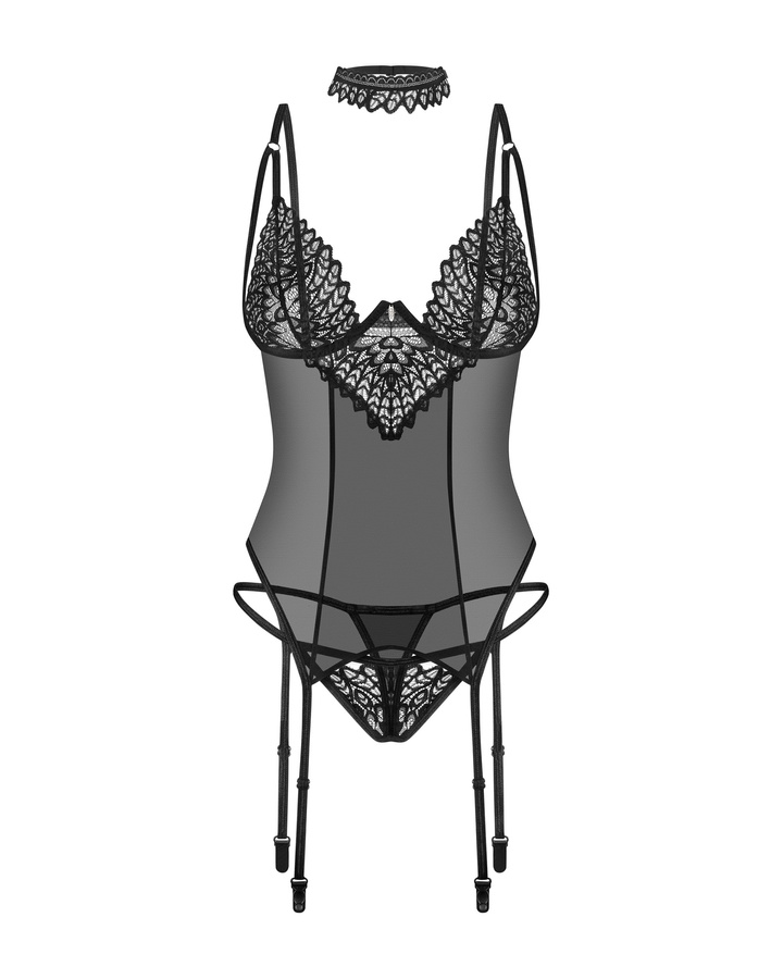 Czarny gorset, stringi i choker