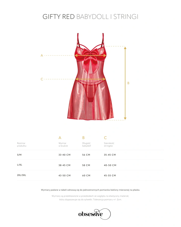 Czerwona babydoll z kokardą i stringi
