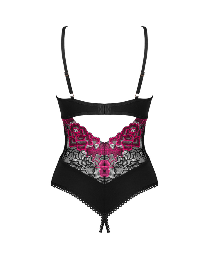 Czarno-różowe body z otwartym krokiem