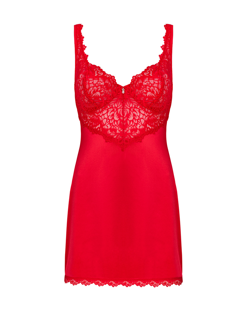 Obsessive Lovica chemise and thong set underwired cups lace women's  nightwear, Red