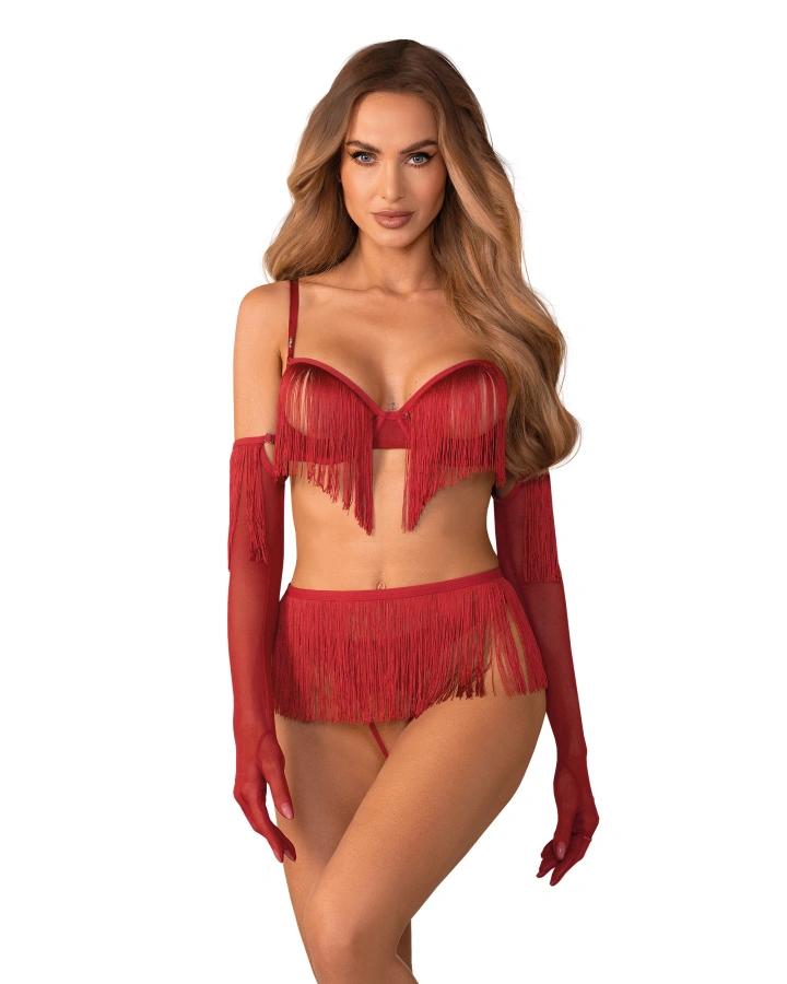 Otwarty, czerwony komplet z rękawiczkami