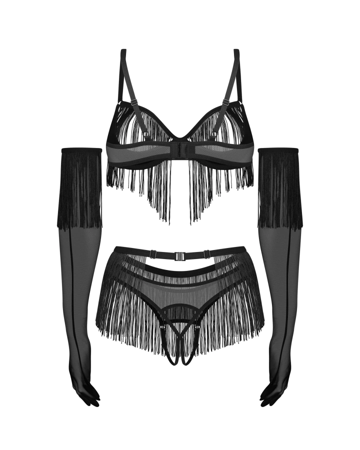 Czarny, otwarty komplet z rękawiczkami