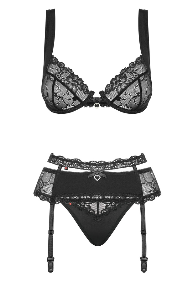 Set sexy: reggiseno, cintura con giarrettiera, perizoma