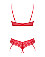 Czerwony komplet otwarty biustonosz i stringi z paseczkami