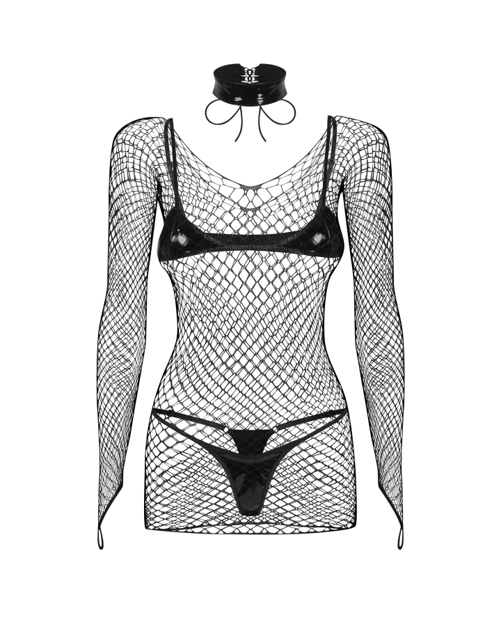 Komplet: sukienka, biustonosz, stringi i choker