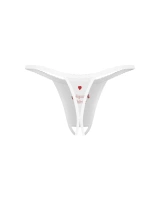 Białe stringi otwarte z haftem „Naughty Bride”