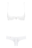 Koronkowy komplet bielizny: półbiustonosz i otwarte stringi