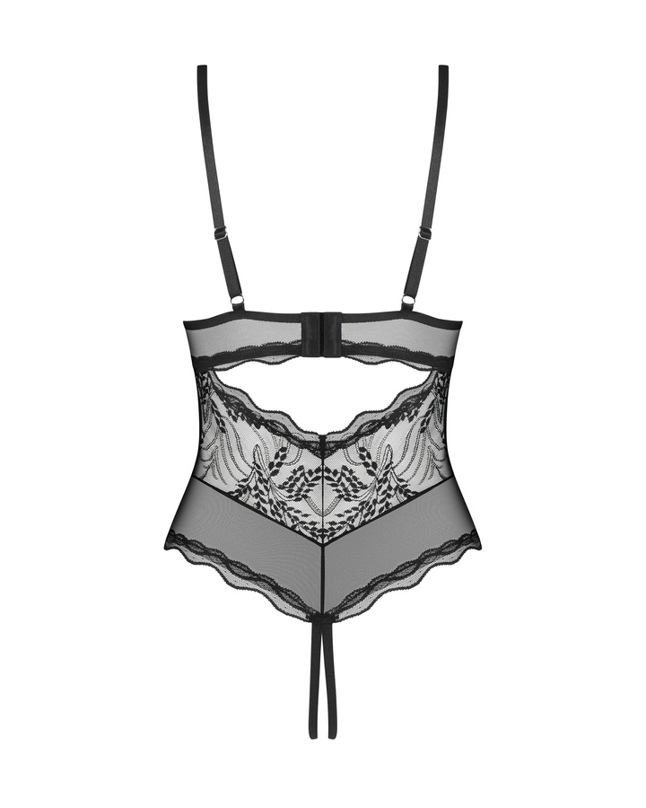 Koronkowe, czarne body z fiszbinami