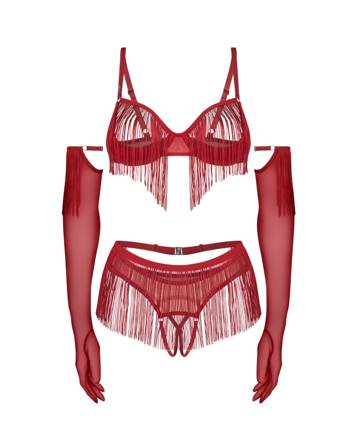 Otwarty, czerwony komplet z rękawiczkami