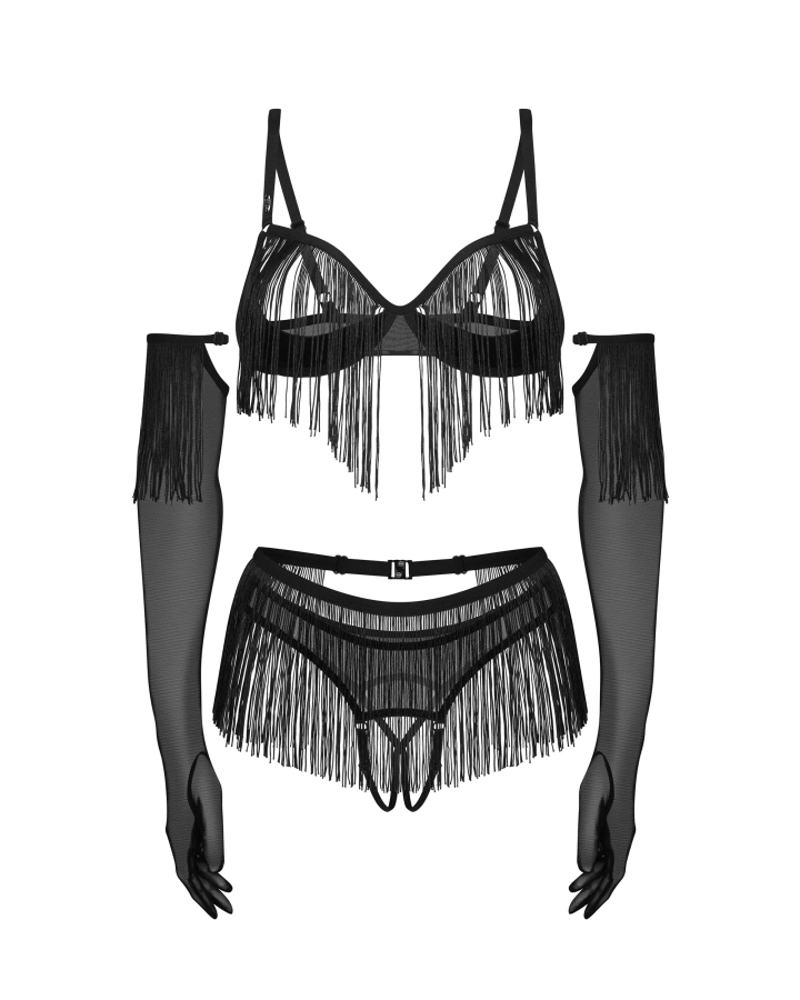 Czarny, otwarty komplet z rękawiczkami