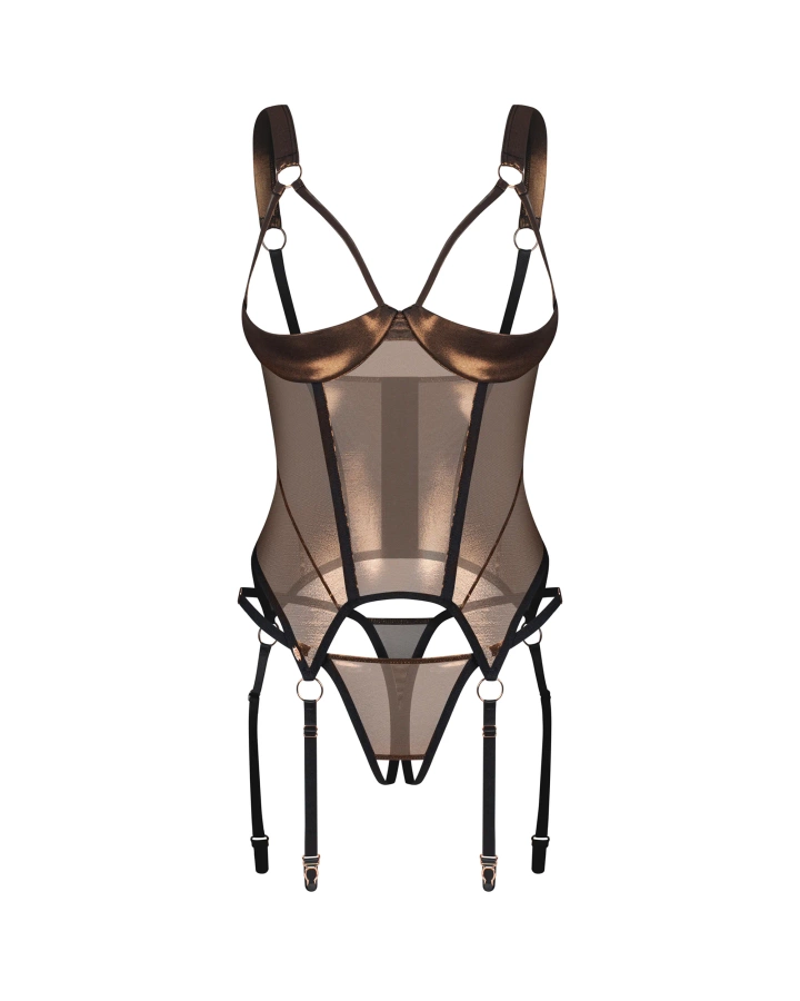 Połyskujący gorset i stringi z otwartym krokiem