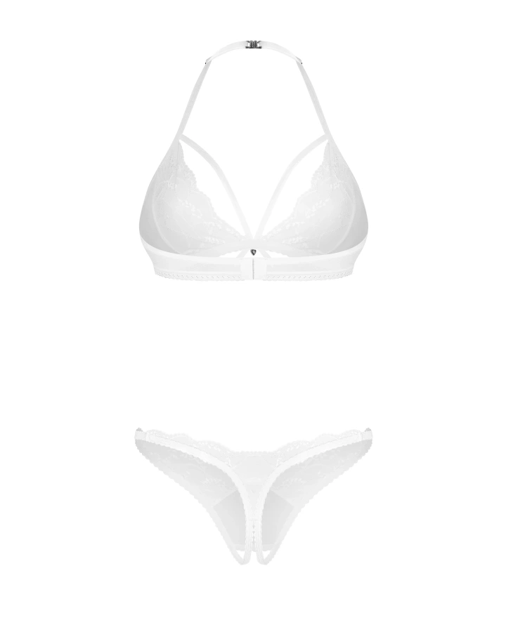 Biały komplet: biustonosz, stringi i otwarte stringi