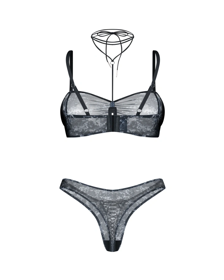 Biustonosz z wiązaniem na szyi i stringi