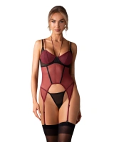Bordowy gorset z podwójnymi ramiączkami i stringi