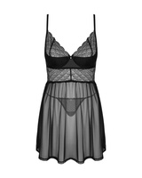 Czarna, prześwitująca babydoll i stringi